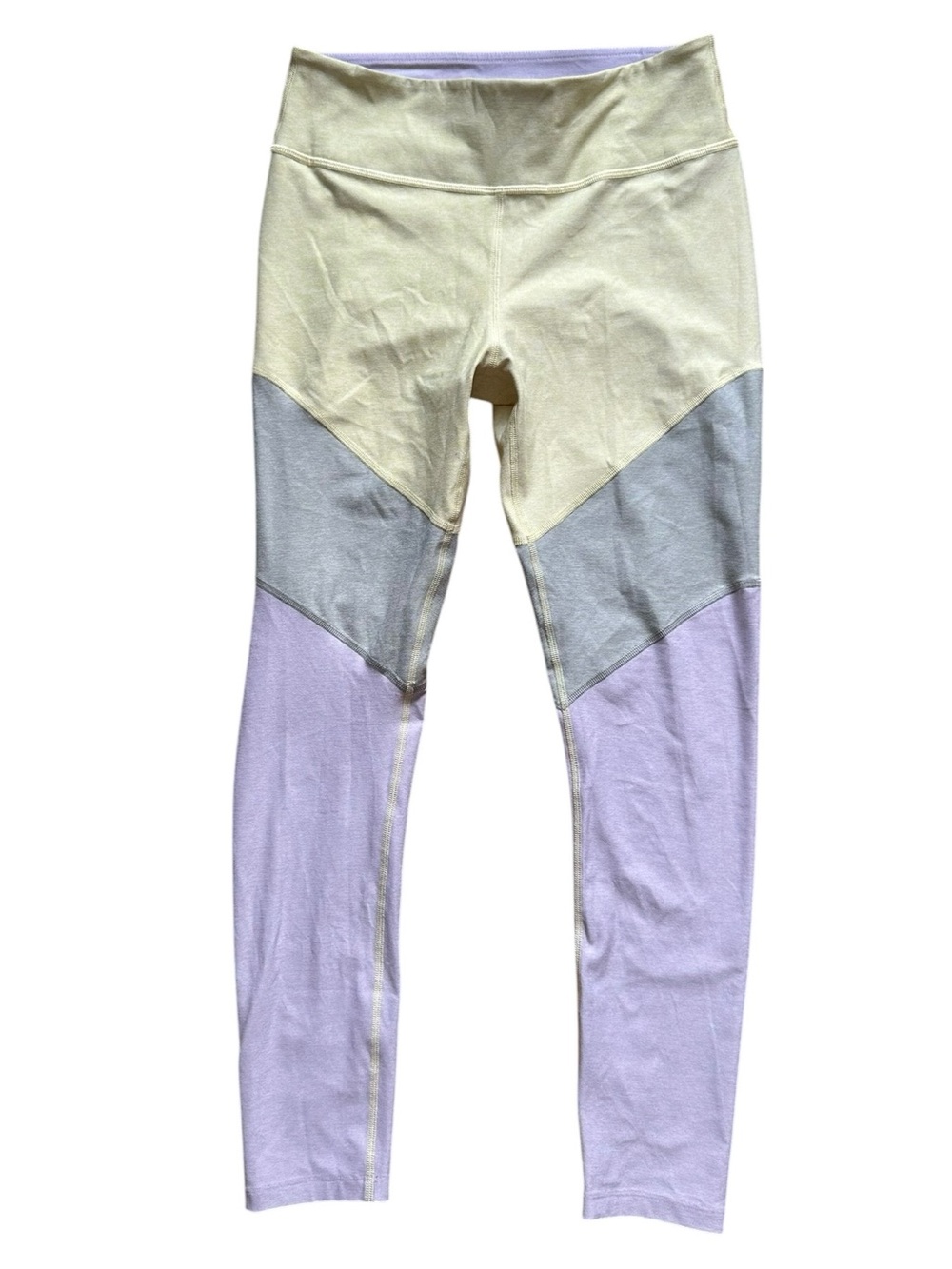 Outdoor Voices Womens M Leggings Colorblock Yellow Gray Purple 7/8 High Rise